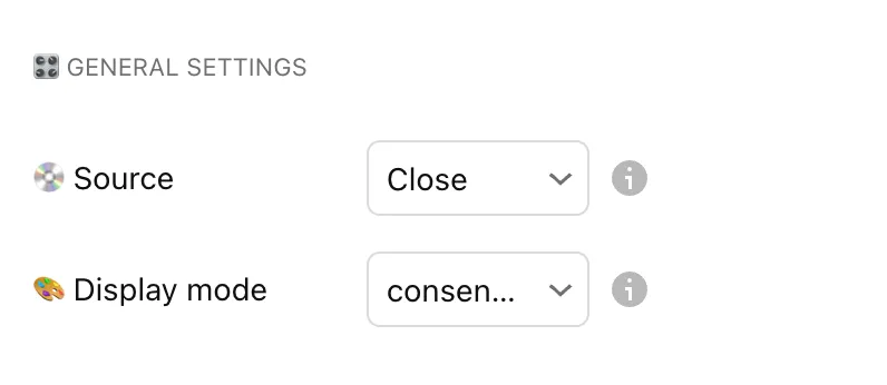 Market Regime Detector General Settings - Configure data source and display mode