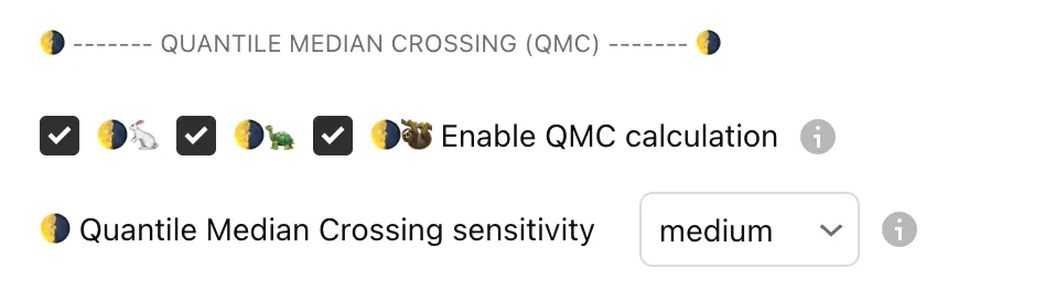WaveTrend 4D QMC Settings - Configure quantile median crossing detection for trend exhaustion signals